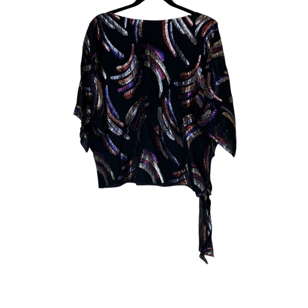 Vintage Elegant Black and Multicolor Metallic Abstract Women's Top sz XS